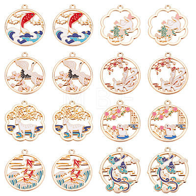 32Pcs 8 Style Rack Plating Alloy Enamel Pendants ENAM-SC0002-77-1