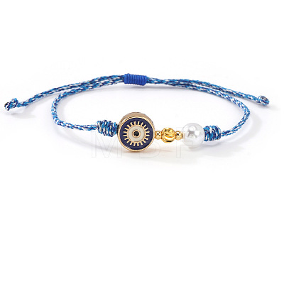 Brass Enamel & Plastic Pearl  Beads Braided Bead Bracelets for Women EY6397-4-1