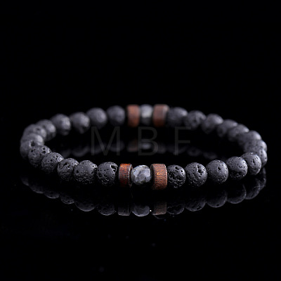 Natural Lava Rock Round Beads Stretch Stretch for Men Women AE5007-1