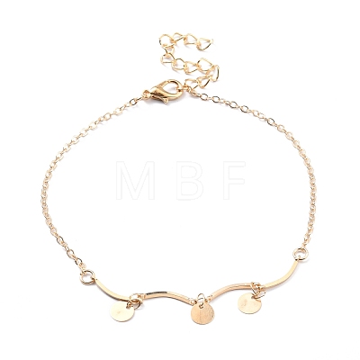 4Pcs 4 Style Alloy Chain Anklets Set with Heart Flat Round and Resin Pearl Charm SJEW-D009-04KCG-1