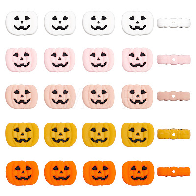 20Pcs 5 Colors Pumpkin Jack-O'-Lantern Halloween Food Grade Eco-Friendly Silicone Beads SIL-AR0001-10-1