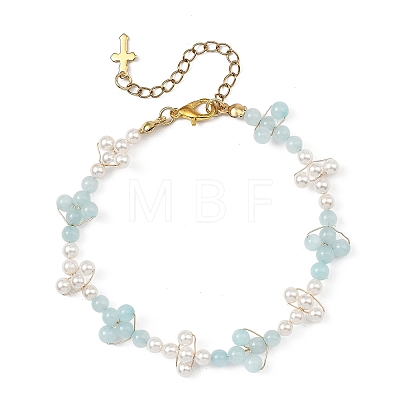 Copper Wired Shell Pearl & Natural Dyed Yellow Jade Beaded Bracelets for Women BJEW-JB13914-1