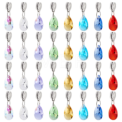 32Pcs 8 Colors Glass European Dangle Charms PALLOY-PH01854-1
