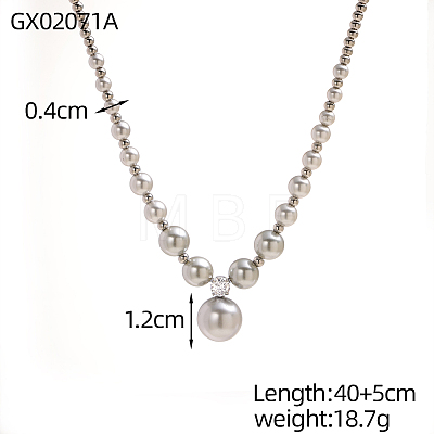 304 Stainless Steel & Shell Pearl Round Graduated Beaded Necklaces NJEW-OY002-32-1