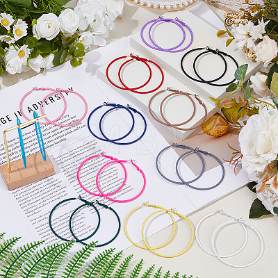 12 Pairs 12 Colors Alloy Huggie Hoop Earrings EJEW-DC0001-43-1