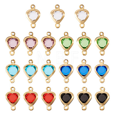 28Pcs 7 Colors Stainless Steel Pave Glass Heart Connector Charms STAS-TA0003-30-1