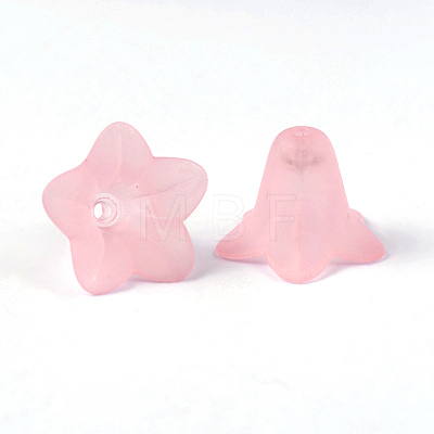 Pink Frosted Transparent Acrylic Flower Beads X-PLF018-02-1