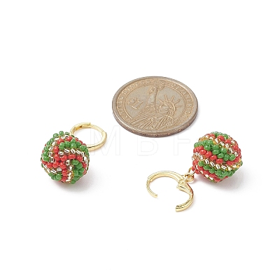Handmade MIYUKI Japanese Seed Braided Round Ball Dangle Leverback Earrings EJEW-MZ00073-01-1