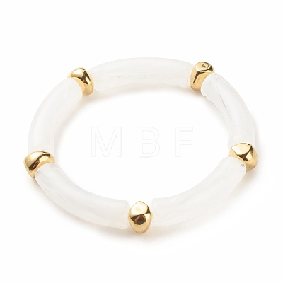 2Pcs 2 Color White Acrylic Curved Tube Chunky Stretch Bracelets Set with CCB Plastic for Women BJEW-JB08126-1