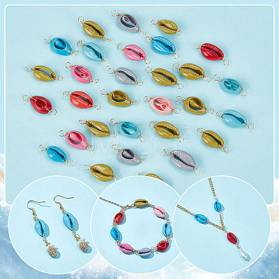  Elit 30Pcs Natural Cowrie Shell Connector Charms FIND-PH0007-95-1