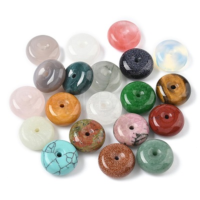 Natural & Synthetic Mixed Gemstone Donut/Pi Disc Charms G-M454-01B-1