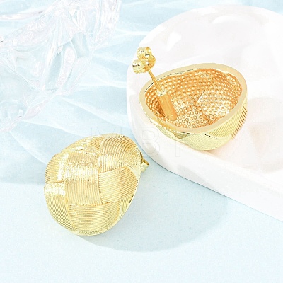 Woven Oval Brass Stud Earrings EJEW-D351-06G-1