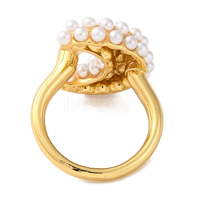 Rack Plating Moon Brass ABS Imitation Pearl Open Cuff Rings for Women RJEW-S242-07G-1