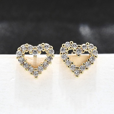 Heart Sparkling Cubic Zirconia Stud Earrings for Girl Women EJEW-H126-18G-1