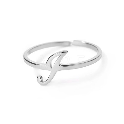 Adjustable 201 Stainless Steel Letter Open Cuff Rings for Women FS-WG61269-35-1