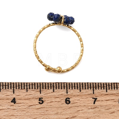 Adjustable 304 Stainless Steel Natural Lapis Lazuli Cuff Open Rings RJEW-P187-01G-03-1