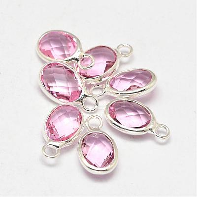 Oval Faceted Silver Color Plated Brass Glass Charms GLAA-O015-01S-1