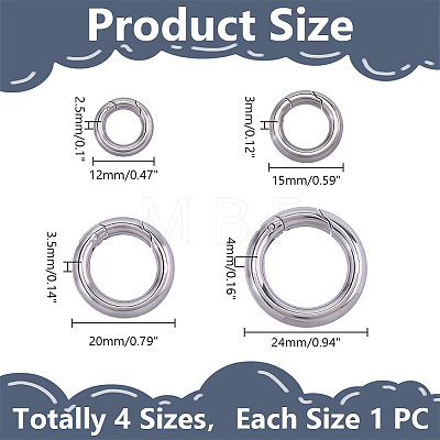 4Pcs 4 Styles 304 Stainless Steel Spring Gate Rings STAS-HY0002-16-1