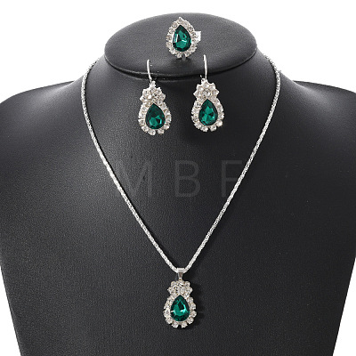 Teardrop Alloy Rhinestone Earring & Pendant Necklaces & Finger Rings Sets FS-WG77DAC-03-1