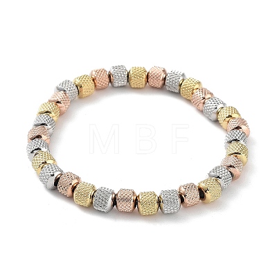 202 Stainless Steel Grooved Column Beaded Stretch Bracelets for Men Women BJEW-D034-02MC-1