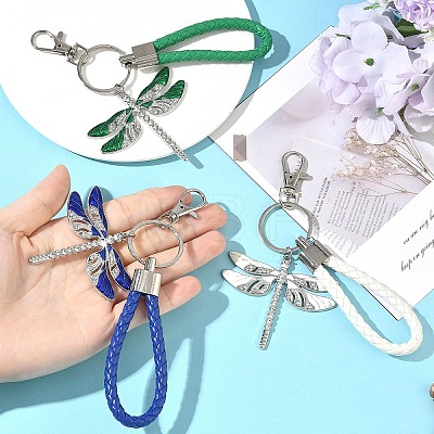 Alloy Enamel & Crystal Rhinestone & PU Leather Strap Keychain KEYC-YW00306-02-1