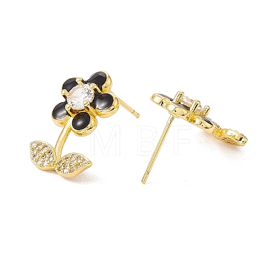 Enamel Flower of Life Stud Earrings with Clear Cubic Zirconia EJEW-I266-12G-01-1