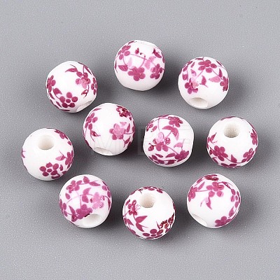 Floral Printed Porcelain Beads PORC-Q201-8mm-3-1