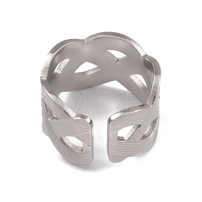 304 Stainless Steel Hollow Out Wave Open Cuff Rings for Women RJEW-G285-29P-1