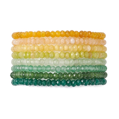 7Pcs Dyed Natural Malaysia Jade Rondelle Beads Stretch Bracelets for Women BJEW-JB13044-1