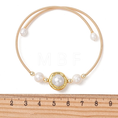 Natural Cultured Freshwater Pearl & Non-magnetic Synthetic Hematite Beaded Cuff Bangles for Women BJEW-JB14020-1