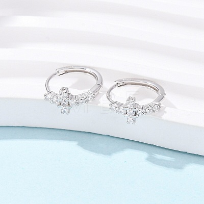 Cross 925 Sterling Silver Micro Pave Clear Cubic Zirconia Hoop Earrings EJEW-K317-06P-1