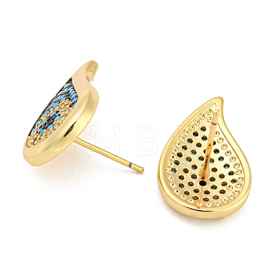 Teardrop Rack Plating Brass Micro Pave Cubic Zirconia Stud Earrings for Women EJEW-F326-20G-1