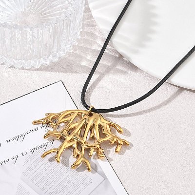 Summer Beach 304 Stainless Steel Coral Shape Pendant Adjustable Black Waxed Cord Necklaces for Women SA-CBAFEB5-04G-1