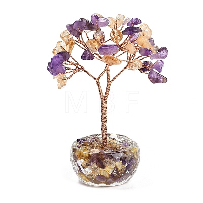 Natural Amethyst and Yellow Quartz Chips Tree of Life Decorations DJEW-B013-01B-1