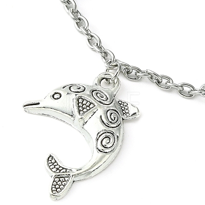 Alloy Dolphin Charm Bracelet with Stainless Steel Chains BJEW-JB09680-1