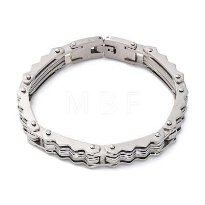 304 Stainless Steel Wave Link Chain Bracelets for Women Men BJEW-R018-07P-1