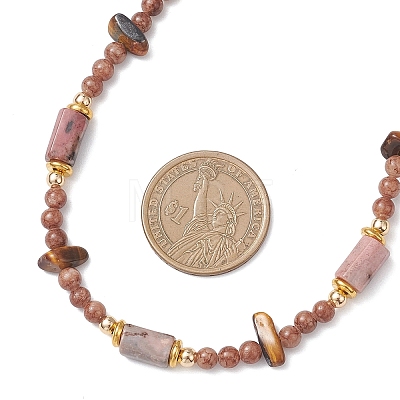 Natural Tiger Eye Chip & Round Persian Jade & Column Rhodonite Beaded Necklaces for Women NJEW-JN05633-1
