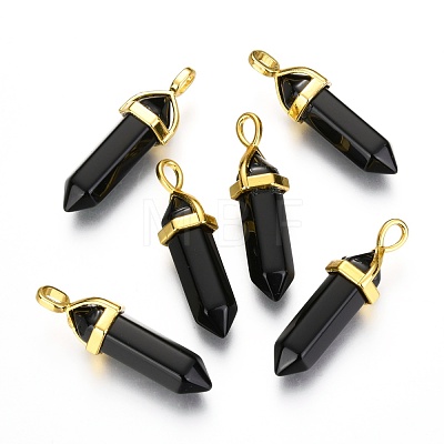 Natural Black Obsidian Bullet Double Terminated Pointed Pendants X-G-G902-B25-1