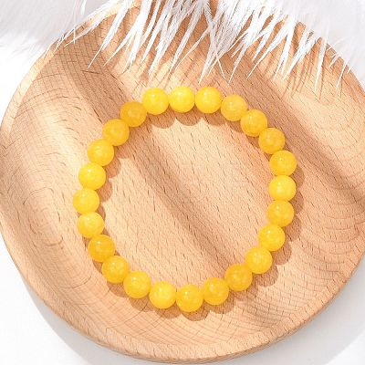 Natural Yellow Jade Bead Stretch Bracelets BJEW-K212-B-038-1