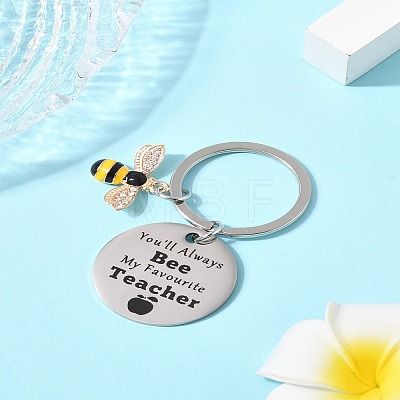Teacher's Day Gift 201 Stainless Steel Flat Round with Word Keychains KEYC-FS0001-09-1