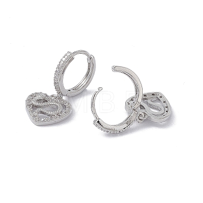 Clear Cubic Zirconia Heart with Snake Dangle Hoop Earrings KK-E068-VA089-1-1