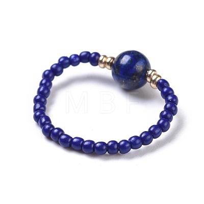 Dyed Natural Lapis Lazuli Stretch Rings RJEW-JR00255-05-1