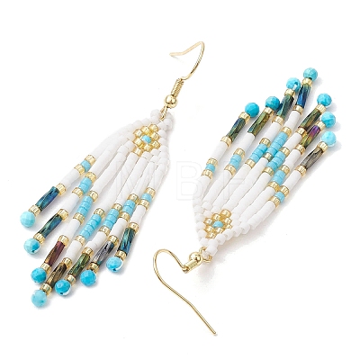 Woven Seed Beads & Natural Magnesite Tassel Earrings EJEW-MZ00154-04-1