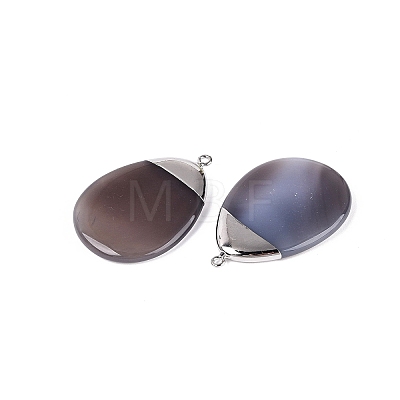 Electroplate Natural Grey Agate Big Pendants G-Q606-53P-1