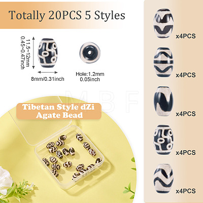 20Pcs 5 Styles Tibetan Style dZi Agate Beads G-TA0002-67-1