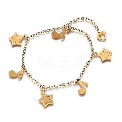304 Stainless Steel Charm Anklets AJEW-F035-02G-1