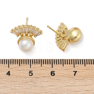 Fan Brass Micro Pave Clear Cubic Zirconia Clip-on Earrings EJEW-H154-12G-1
