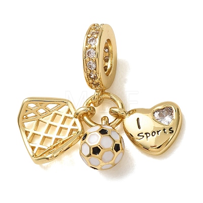Sports Brass Micro Pave Clear Cubic Zirconia & Enamel Dangle Charms CU-CBA0A9C-02B-G-1