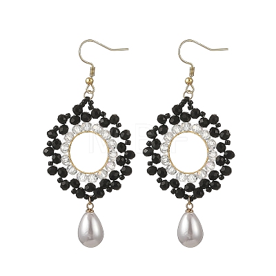 Brass Glass Beads Dangle Earrings EJEW-MZ00764-02-1