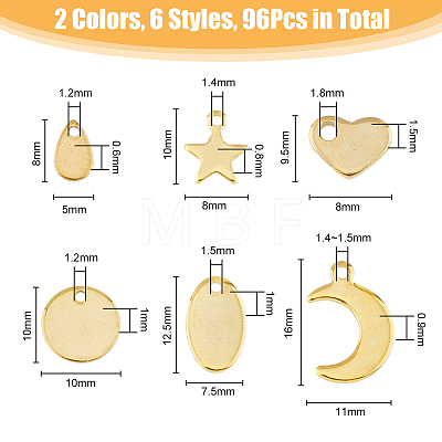 DICOSMETIC 96Pcs 6 Styles 2 Colors Stainless Steel Charms STAS-DC0015-76-1